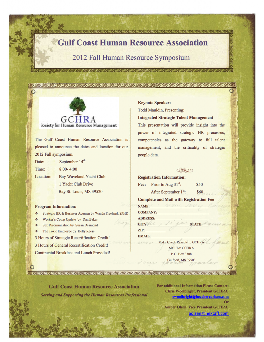 Gulf Coast Human Resource Association 2012 Symposium